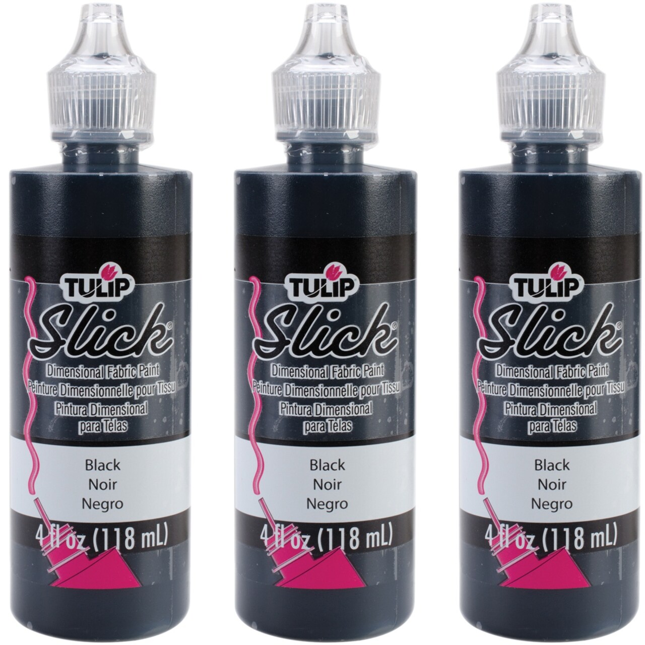 Multipack of 3 - Tulip Dimensional Fabric Paint 4oz-Slick - Black